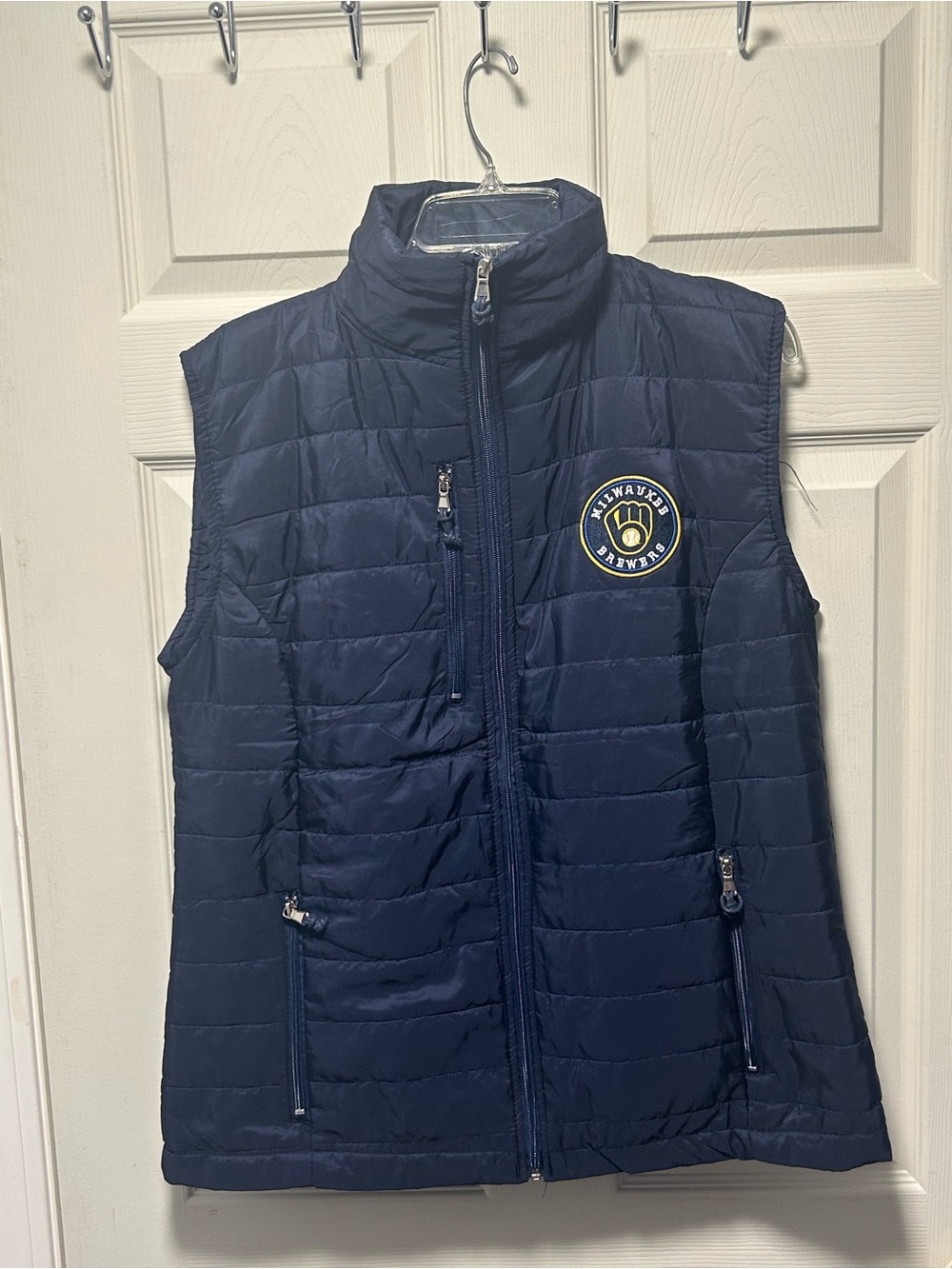 Milwaukee Brewers Puffer Vest Mens L Blue Full Zip Baseball Fan SGA 2024